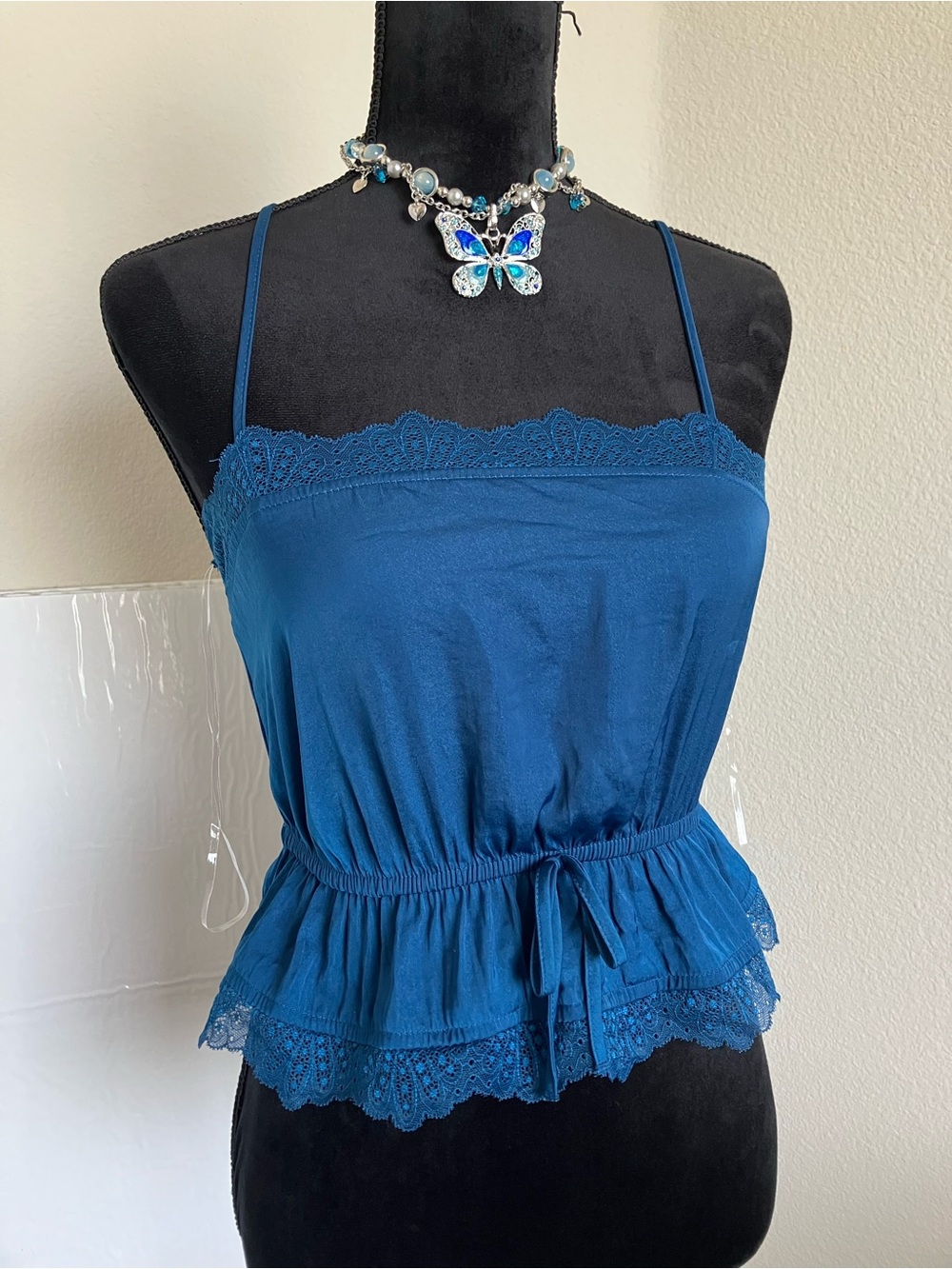 Auden Teal Lace-Trim Peplum Cami